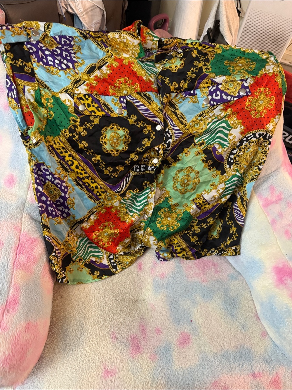 New Look Multicolor Baroque Print Button-Down Shirt
